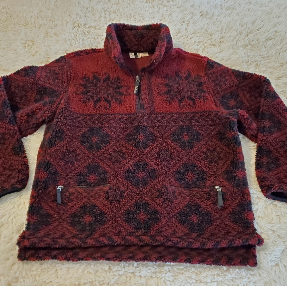Woolrich Fair Isle Fuzzy Pullover Jacket Maroon M